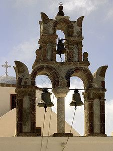 锡拉旅游希腊大陆沿岸爱琴海的希腊岛圣托里尼教堂钟声位于希腊大陆沿岸爱琴海的Cyclade海岸图片