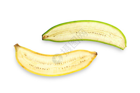 白色背景上半个香蕉的顶部视图健康剥绿色图片素材