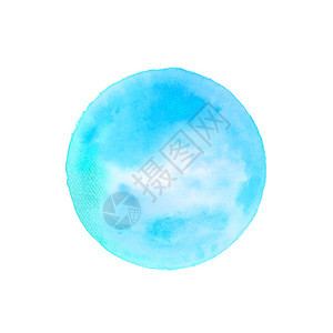 水彩画插图背景蓝色圆形水涂层设计图纸在白色背景上孤立的白纸标贴弄脏墨水抽象的图片