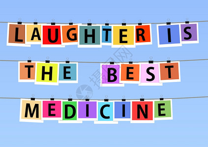 药物形象的晾衣绳以多彩照片的插图挂在线上与说笑是最好的药图片
