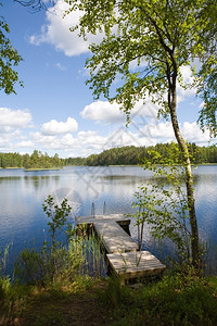 在芬兰湖边游泳的码头假期一种沉默的图片