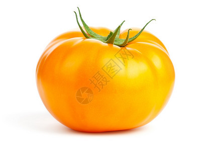 叶子橙黄色的白背景上孤立的黄番茄图片