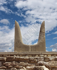 历史圣米诺陶牛角石符号克诺索斯宫希腊里特圣米诺陶牛角雕像象征古老的图片