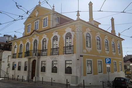浪漫的巅峰新洛可20世纪初在葡萄牙里斯本以新巴罗克和斯科建筑风格造的蒙泰列佛伯爵宫大厦前台面建于葡萄牙里斯本图片