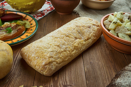 美食Franskbrod丹麦法国白面包丹麦自制烹饪传统各种菜盘顶级风景放桌子图片