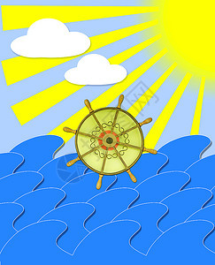 插图横幅绘画海洋浪有方向轮和太阳光束用方向轮和太阳光束说明海洋浪图片