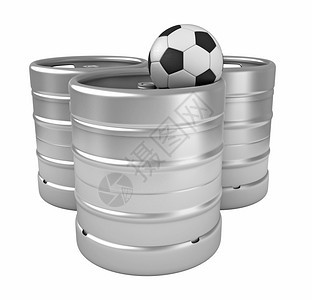 酒馆3D啤桶和足球在白色背景上被隔离铝喝图片