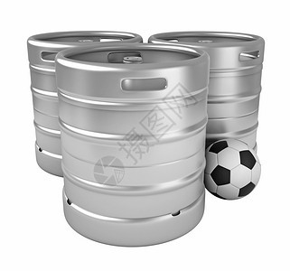 豪饮使成为小桶3D啤酒和足球在白色背景上被隔离图片