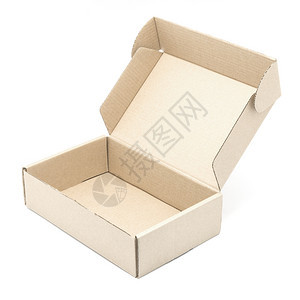 循环纸箱包打开内部视图在白色背景上隔离盒货物空白的图片