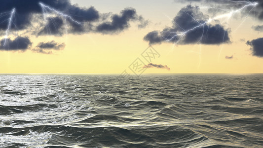地平线海上的暴风天与闪电自然危险图片