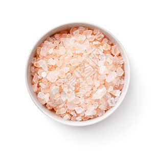 粉色的最佳香料白碗中的粉色盐孤立在白底背景上岩石盐不是黑沙拉扬风景来自白碗中的粉红岩盐图片