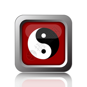 红色的英冥想白背景上的YingYyang图标互联网按钮图片