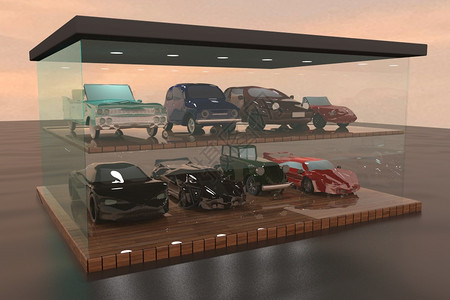 车辆机器具有不同汽车型号的商店3D图片