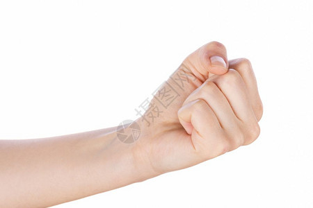 用拳头握在白色背景上的手侵略象征白色的图片