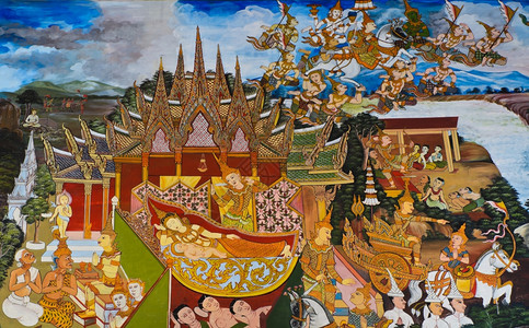 古董文化寺墙上的佛像生命泰国传统壁画图泰国传统壁画文学图片