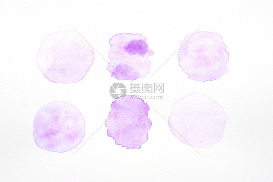 圆形的紫色白艺术抽象图解一套紫水彩画圆形图案白纸上的纹理设计背景图片