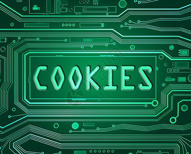 绿色显示带有饼干概念的印刷电路板组件的抽象样式图解Namecookie技术硬件图片