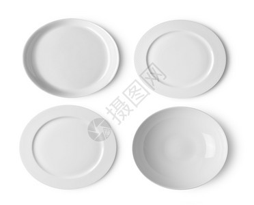 炊具厨房用餐白色背景最上视图的一组板块图片