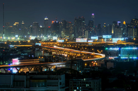 曼谷市风景交通商业区高速公路上的交通流量曼谷市风景黄昏旅行市中心图片