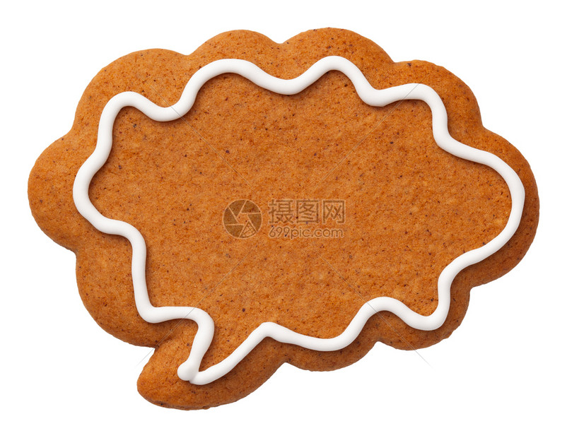 空白的棕色对话在白背景中孤立的姜饼语言发声云cookie图片