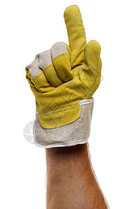强壮的工人手套指向上工人套指向上咬紧牙关皮革指点图片