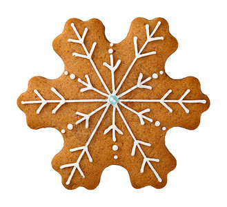 雪花形状的姜饼干白底孤立于色的装饰品美食图片