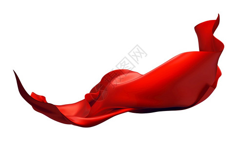 红色的流动织物在风中飞行孤立于白色背景的3D缎图片