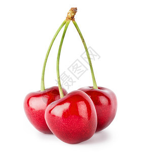 食物白色的三个成熟樱桃在白色背景上分离三成熟的樱桃充满活力图片