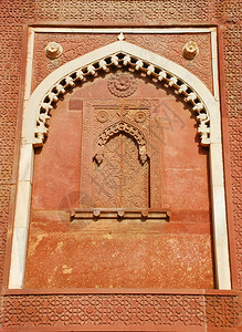 旅行遗产阿格拉堡的印度石头雕刻墙北方图片