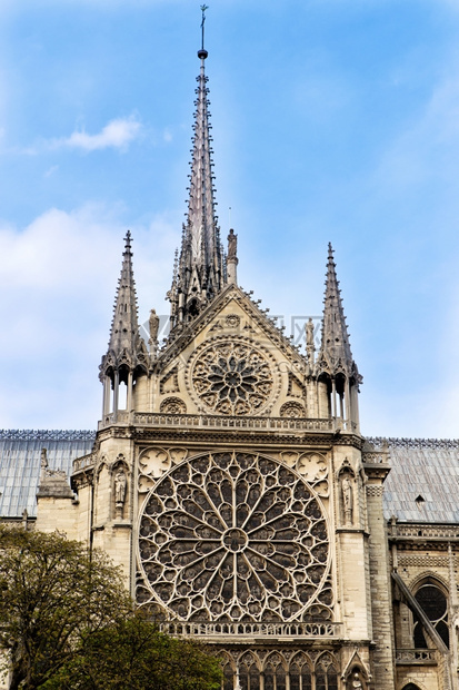巴黎圣母院玫瑰花结蓝色的巴黎Cathedrale圣母会的罗塞特图片