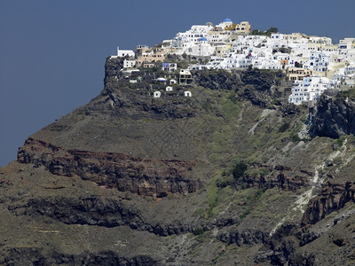 风景优美旅游希腊大陆海岸爱琴圣托里尼火山岛的悬崖顶城镇ImerovigliImerovigli欧洲图片