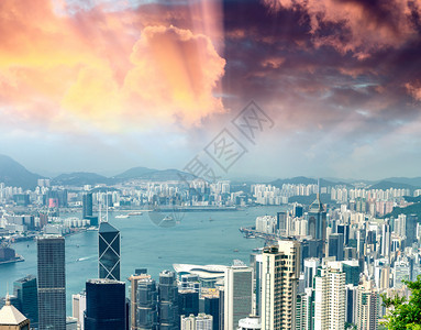 香港维多利亚港城市天际线图片