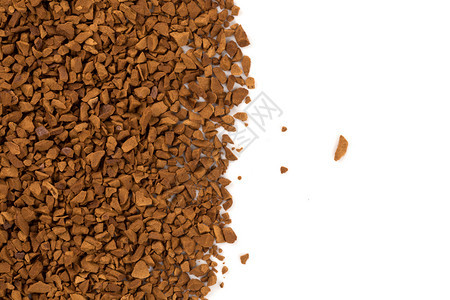 棕色的用于白上背景检查的即时咖啡堆食物粉末图片