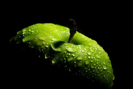 美味的食物深底有水滴的绿苹果新甜的图片