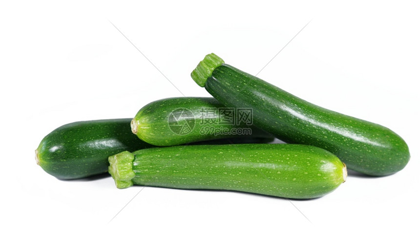 农业Zucchini白色背景隔离的Zucchini绿色蔬菜紧闭四个新鲜有机婴儿Zucchini的视线营养维生素图片