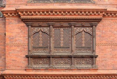 杜巴建筑学旧木制尼泊尔传统窗口细节NepalxA墙图片