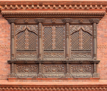 古董旧木制尼泊尔传统窗口细节NepalxA木头华丽的图片