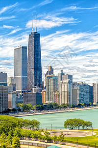 美国伊利诺州下市芝加哥天线城风景建造湖天际线图片