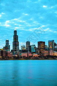 日落时芝加哥城市风光图片