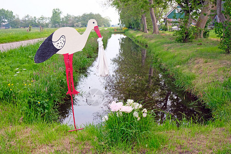 鹳户外插图设计把婴儿带到荷兰农村的一所房子沙鹤设计图案图片