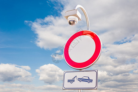 相机被迫禁止交通道路标志强行清除和汽车监视摄像机CCTV等象征图片