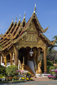 亚洲位于泰国北部清迈市的KaranWat门佛教寺入口处由Nagas守卫Nagas纳迦北方图片