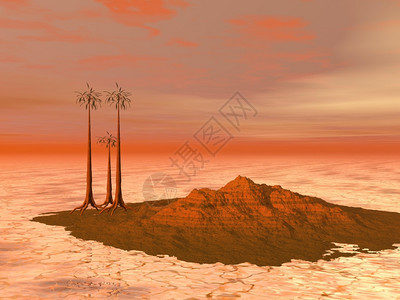 泻湖树木天堂计算机生成有棕榈树的岛屿图像Name图片