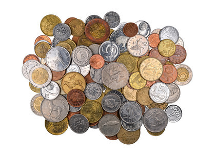 金子在白色背景上孤立的欧元硬币拼盘Top视图金钱概念欧元硬币拼盘在白色背景上孤立Top视图金融商业图片