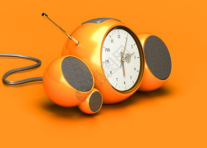 时间长年橙色闹钟用扬声器和天线与橙色背景红闹钟优质的消息图片