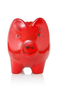 退休投资白背景孤立的红色小猪银行节省图片