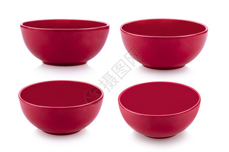 用具白色背景上孤立的一套红色碗食物空的背景图片