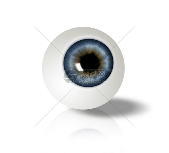 白色背景上的眼球为您的项目生成计算机插图蓝色的虹膜图片