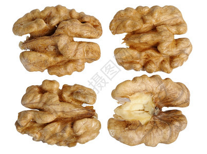 棕色的晒干吃胡桃Juglans在白色背景上重生孤立图片