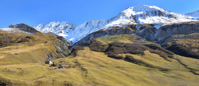 阿尔卑斯雪山和草原图片